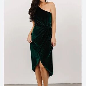 Baltic Born Kourtney Velvet One Shoulder Midi Dress In Green Sz L Party Cocktail